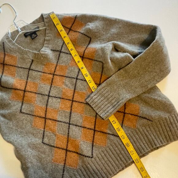 Banana Republic Cashmere Blend Preppy Sweater Mens Medium Tan Argyle Academia - Picture 7 of 7